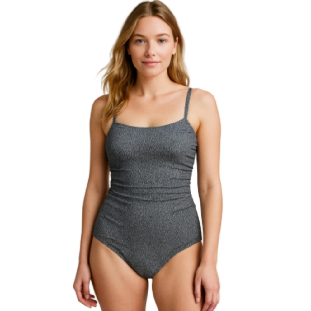 DKNY Swimsuit One Piece Black White Tummy Control Slimming Geometric Design Sz.L